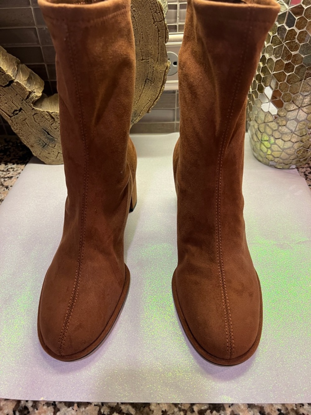 Women's Brown faux Suede High Heel Ankle Boots